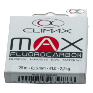 25m 0.16mm CLIMAX Max Fluorocarbon klare Angelschnur auf weißer Spule