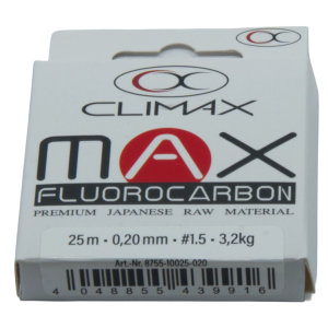 Climax Max Fluorocarbon Angelschnur, 25m 0.20mm, klare Fluorocarbon-Schnur