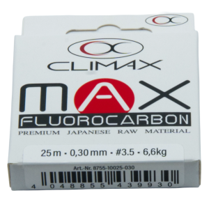 Climax Max Fluorocarbon, 25m 0.30mm klare Angelschnur. Premium japanisches Rohmaterial.