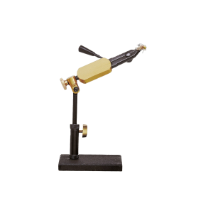 Bindestock Classic Super mit Bodenplatte: Fliegenbindestock mit Fliege eingespannt.