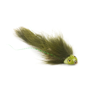 Sculpin Flex olive, #4 (Olivgrün): Olivgrüne Streamer-Fliegenfischerköder mit beschwertem Kopf.