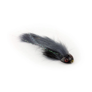 Sculpin Flex grau, #4: Grauer Fliegenfischerköder mit schwarzem Kopf, ideal zum Angeln.
