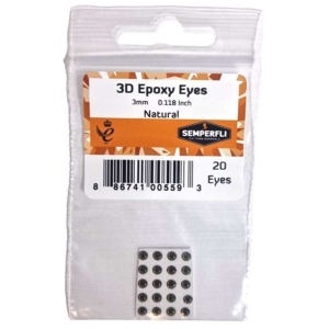 3D Epoxy Augen, 3mm, natürlich, 20 Stück von Semperfli. Realistische Augen für Fliegenbinden.