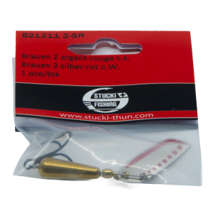 Stucki Brauen Spinner Grösse 2 silber-rot: 10g Angelköder ohne Widerhaken für Forellen und andere Raubfische.