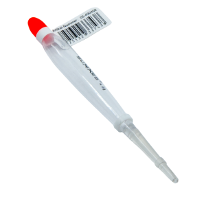 Crystal Specimen Pose, 4g: Angelpose mit roter Spitze und klarem Körper.