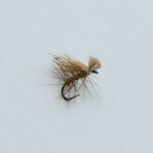Elk Hair Caddis Olive 16: Trockenfliege zum Fliegenfischen, olivfarben.