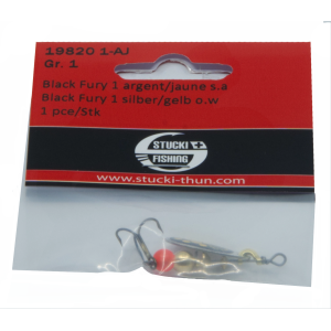 Black Fury Spinner ohne Widerhaken, Grösse 1, 3.5g, silber/gelb: Angelköder mit Haken und orangefarbener Perle.