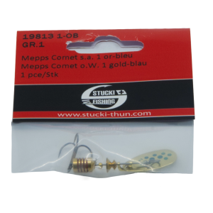 Mepps Comet Spinner ohne Widerhaken, Grösse 1, 3.5g, gold-blau. Angelköder im Paket.