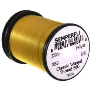 Bindefaden Classic Waxed Thread 8/0, 220m, gelb: Gelbe Garnspule für Fliegenbinden.