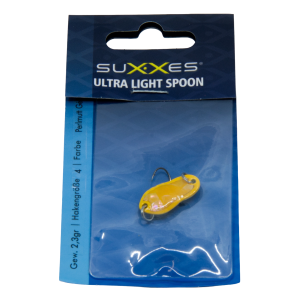 SUXXES Ultralight Spoon Perlmutt, 2.3g, gelb: Leichter Angelköder für Forellen und Barsche.