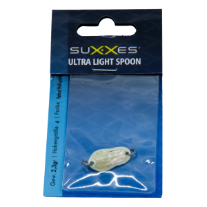 SUXXES Ultralight Spoon Perlmutt, 2.3g, weiss-gestreift. Leichter Angelköder für Forelle und Barsch.