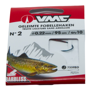 VMC geleimte Forellen-Schonhaken Gr. 2, 0.22mm, 95cm: Barbless Angelhaken für Forellen