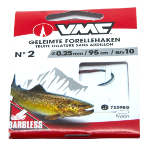 VMC geleimte Forellen-Schonhaken Gr. 2, 0.25mm, 95cm: Barbless Angelhaken für Forellen.