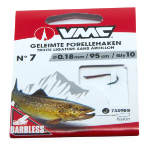 VMC geleimte Forellen-Schonhaken Gr. 7, 0.18mm, 95cm: Barbless Forellenhaken für schonendes Angeln.