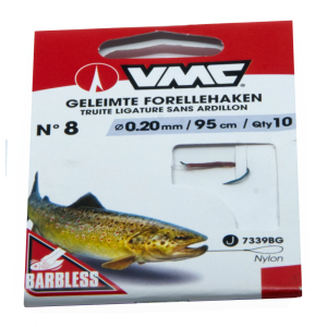 VMC geleimte Forellen-Schonhaken Gr. 8, 0.20mm, 95cm, Schonhaken zum Forellenfischen