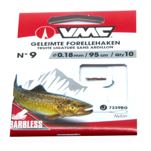 Geleimte Forellen-Schonhaken Gr. 9, 0.18mm, 95cm: Barbless Fliegenfischerhaken mit Nylonvorfach