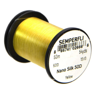 Nano Silk 50D 12/0 gelb: 50m Spule gelbes Bindegarn zum Fliegenbinden.