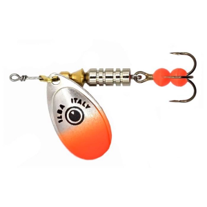 Tondo SpinEye Fluo Orange N°1, 3g: Angelköder mit silber-oranger Spinnerblatt und Drillingshaken ohne Widerhaken.