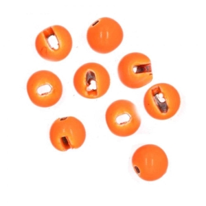 Tungsten Perlen mit Schlitz, 2.3mm, orange, 10 Stück: Orangefarbene Schlitzperlen aus Wolfram.