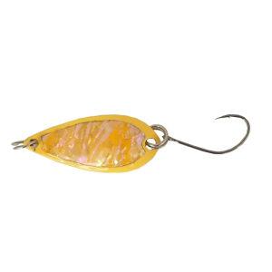Ultralight Spoon Perlmutt, 3.5g, weiss-gestreift: Gelber, schillernder Angelköder mit Einzelhaken.
