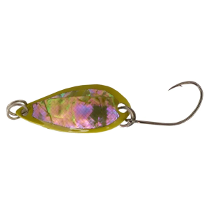 Ultralight Spoon Perlmutt, 3.5g, weiss-gestreift: Angelköder mit schimmernder Oberfläche und Einzelhaken.