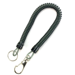 Curl Cord Ausziehband, 24cm: Dunkelgrünes Spiralkabel mit Schlüsselring und Clip.