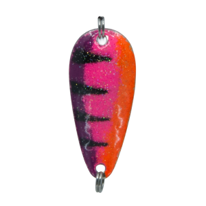 Temptation Cast Gr.4: 9g, 5.5cm Angelköder in Violett Fluo Pink Orange mit schwarzen Streifen und Glitzer.