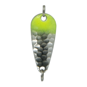 Temptation heavy Cast Gr.2, 7g, 4cm, Fluo Gelb Silber: Angelköder mit gelbem Oberteil und gehämmertem silbernen Unterteil.