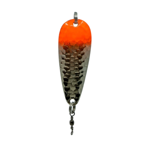 Temptation Löffelblinker Gr.2, 7g, 4cm, Fluo Orange Silber mit gehämmertem Finish.