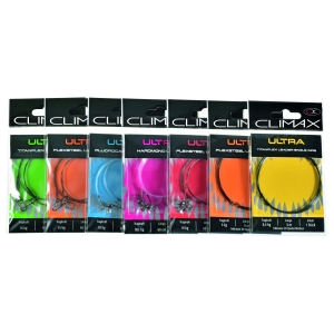Verschiedene Climax Angelvorfächer: Titanflex, Flexsteel, Fluorocarbon, Hardmono, Ultra