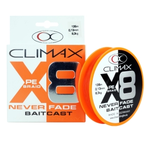 Climax Neverfade Baitcast X8 orange Angelschnur 135m 0,13mm
