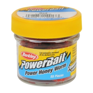 Berkley PowerBait Honey Worm Köder in Rot, 55 Stück