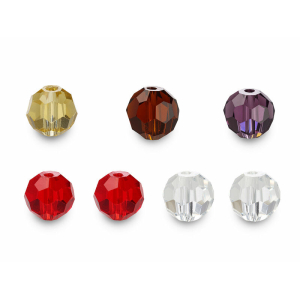 Kachi Kachi Beads: 7 facettierte Kristallperlen in Rot, Gelb, Braun, Lila und Kristall.
