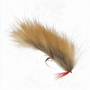 Streamer Zonker Natural H8 – 2, eine Fliegenfischer-Fliege mit naturfarbenem Fell und roter Schwanzspitze.