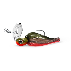 BladeMaster Spinnerbait Köder, 1/0 Haken, 8g, rot-grüne Tönung mit Glitzer.