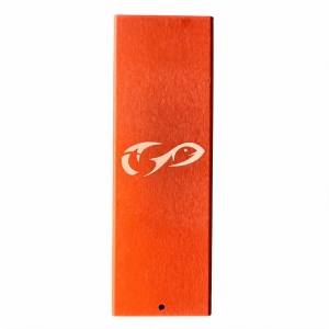 Orange Alu-Klappmass 36cm mit Fisch-Logo.