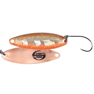 Stucki Fishing Microspoon Cervin 45mm 5.0g BR Angelköder mit Haken in Kupfer und Orange.