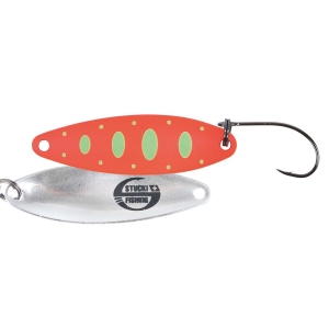 Orange Microspoon Cervin 45mm 5.0g Forelle mit grünen Punkten und Haken.