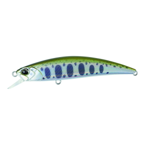 Grüner Köderfisch-Wobbler mit dunklen Flecken, 7 cm lang, für das Angeln.