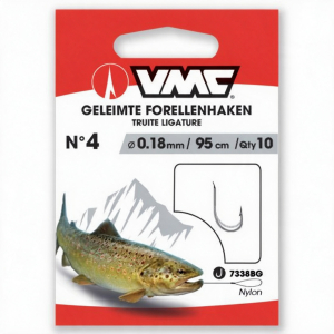 VMC geleimte Forellenhaken, Gr. #4, Ø 0.18mm, 95cm, 10 Stück, ohne Widerhaken.