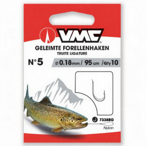VMC geleimte Forellenhaken Gr. 5, 0.18mm Durchmesser, 95cm, 10 Stück.