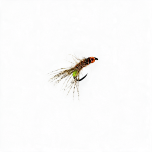 Nymphe Fluo Charteus 301 Fliegenfischerköder, Größe 14, mit orangen Augen.
