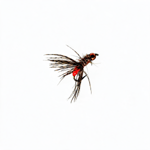 Nymphe Fluo Charteus 301 Fliegenfischerköder in Größe 14 mit rotem Körper.