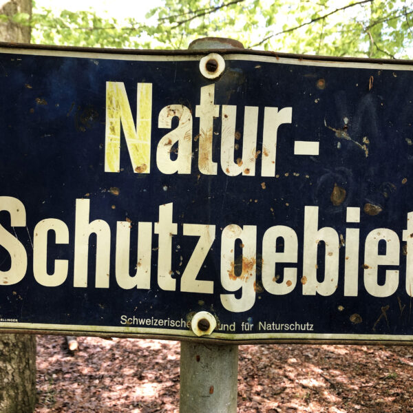 Naturschutzgebiet Schild im Binsenweiher. Text: Natur-Schutzgebiet.