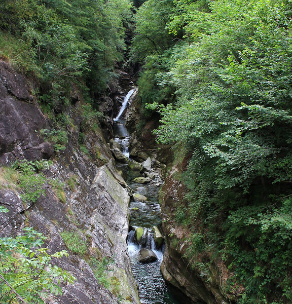 Riale Carecchio: Schlucht mit Wasserfall und üppigem Grün