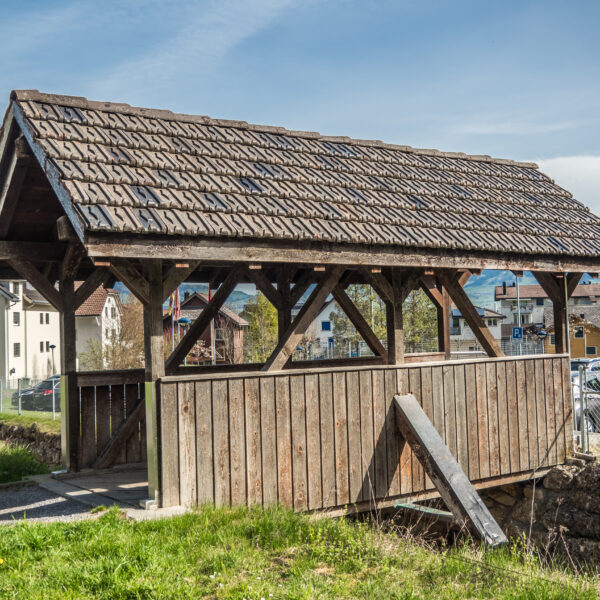Gedeckte Holzbrücke in Reichenburg, Rütibach.