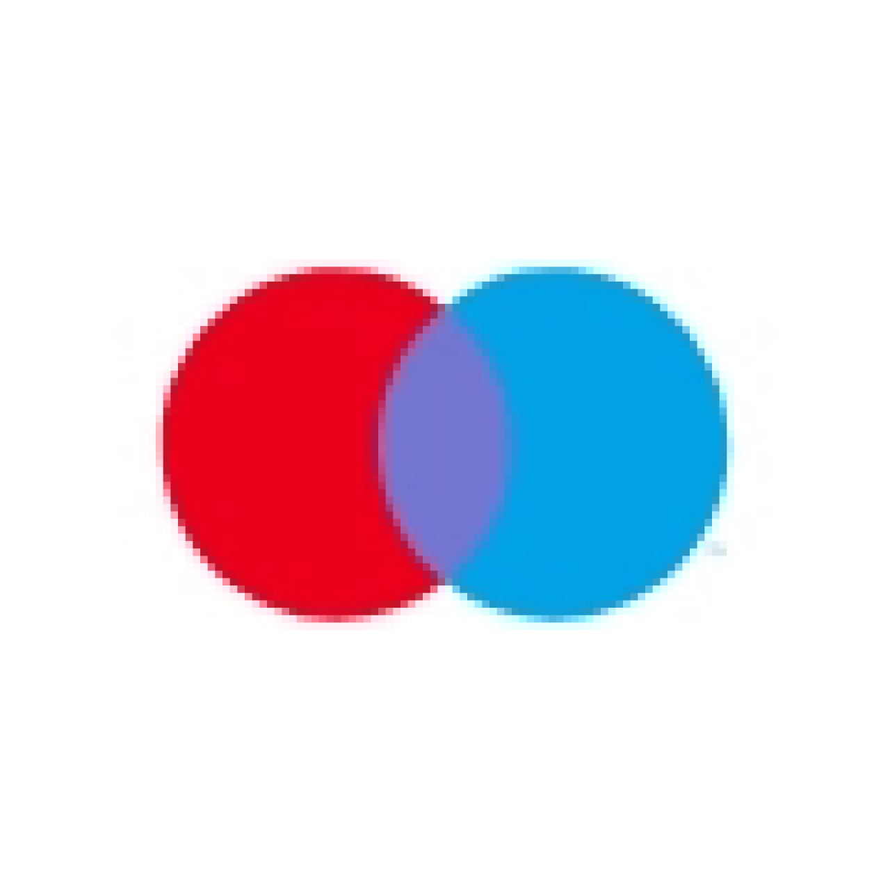 Zwei sich überschneidende Kreise auf weißem Hintergrund, ein roter auf der linken und ein blauer auf der rechten Seite, die in der Mitte einen violetten Schnittpunkt bilden.